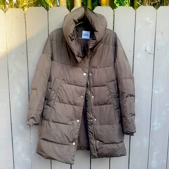 Brown Zara  puffy warm jacket. Mint condition! - Picture 1 of 3